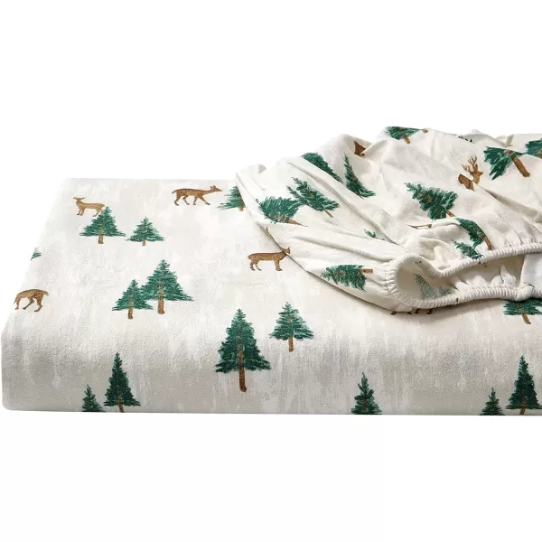 imageEddie Bauer  Queen Sheets Cotton Flannel Bedding Set Brushed For Extra Softness Cozy Home Decor Montlake Plaid QueenDeer Hollow GreenBeige Queen