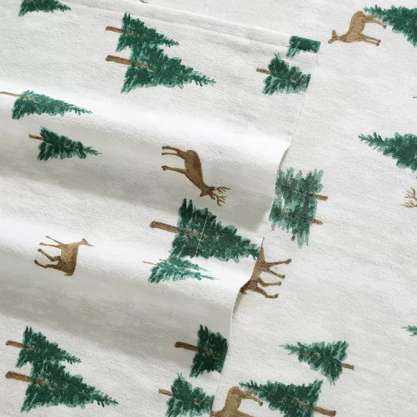 imageEddie Bauer  Queen Sheets Cotton Flannel Bedding Set Brushed For Extra Softness Cozy Home Decor Montlake Plaid QueenDeer Hollow GreenBeige Queen