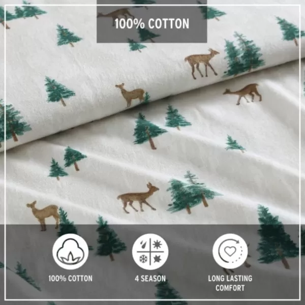 imageEddie Bauer  Queen Sheets Cotton Flannel Bedding Set Brushed For Extra Softness Cozy Home Decor Montlake Plaid QueenDeer Hollow GreenBeige Queen