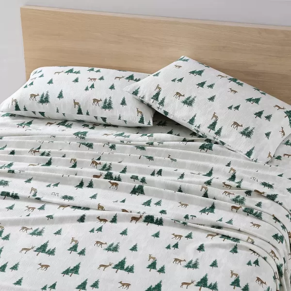 imageEddie Bauer  Queen Sheets Cotton Flannel Bedding Set Brushed For Extra Softness Cozy Home Decor Montlake Plaid QueenDeer Hollow GreenBeige Twin