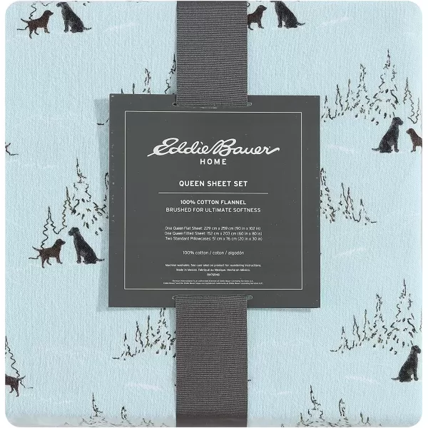 imageEddie Bauer  Queen Sheets Cotton Flannel Bedding Set Brushed For Extra Softness Cozy Home Decor Montlake Plaid QueenDog Friends BlueBlack Twin