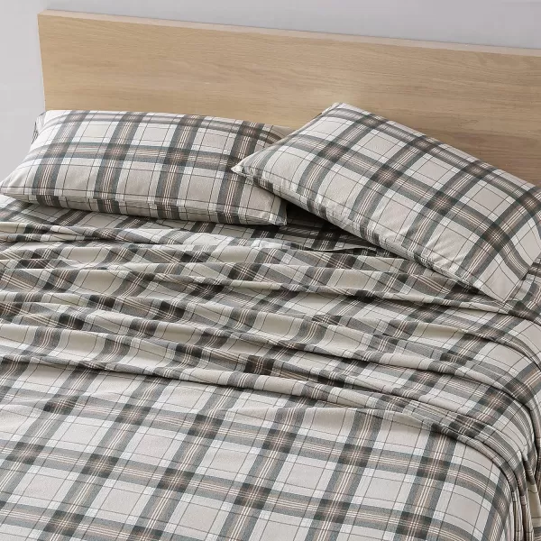 imageEddie Bauer  Queen Sheets Cotton Flannel Bedding Set Brushed For Extra Softness Cozy Home Decor Montlake Plaid QueenEdgewood Plaid GreenBeige King