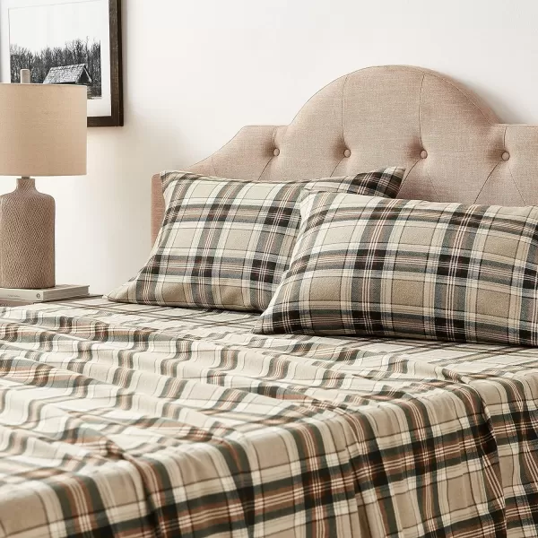 imageEddie Bauer  Queen Sheets Cotton Flannel Bedding Set Brushed For Extra Softness Cozy Home Decor Montlake Plaid QueenEdgewood Plaid GreenBeige Queen