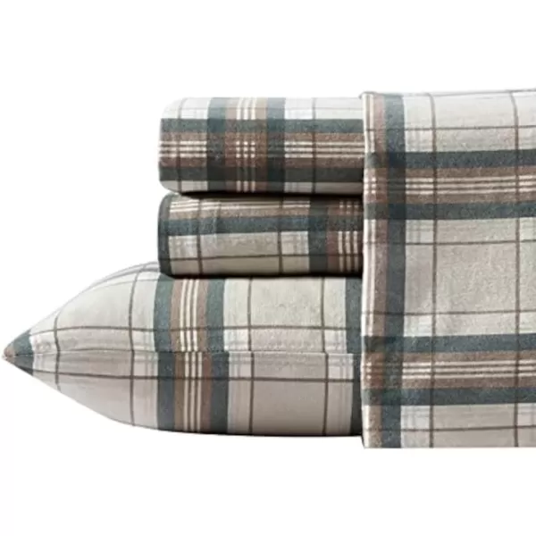 imageEddie Bauer  Queen Sheets Cotton Flannel Bedding Set Brushed For Extra Softness Cozy Home Decor Montlake Plaid QueenEdgewood Plaid GreenBeige Twin