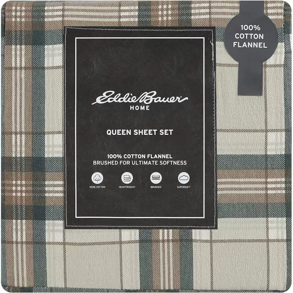 imageEddie Bauer  Queen Sheets Cotton Flannel Bedding Set Brushed For Extra Softness Cozy Home Decor Montlake Plaid QueenEdgewood Plaid GreenBeige Twin