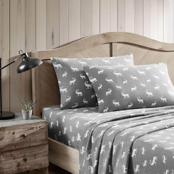 imageEddie Bauer  Queen Sheets Cotton Flannel Bedding Set Brushed For Extra Softness Cozy Home Decor Montlake Plaid QueenElk Grove GreyWhite Queen
