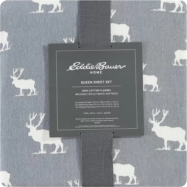 imageEddie Bauer  Queen Sheets Cotton Flannel Bedding Set Brushed For Extra Softness Cozy Home Decor Montlake Plaid QueenElk Grove GreyWhite Queen