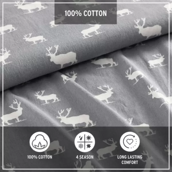 imageEddie Bauer  Queen Sheets Cotton Flannel Bedding Set Brushed For Extra Softness Cozy Home Decor Montlake Plaid QueenElk Grove GreyWhite Queen