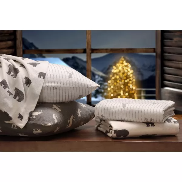 imageEddie Bauer  Queen Sheets Cotton Flannel Bedding Set Brushed For Extra Softness Cozy Home Decor Montlake Plaid QueenElk Grove GreyWhite Queen