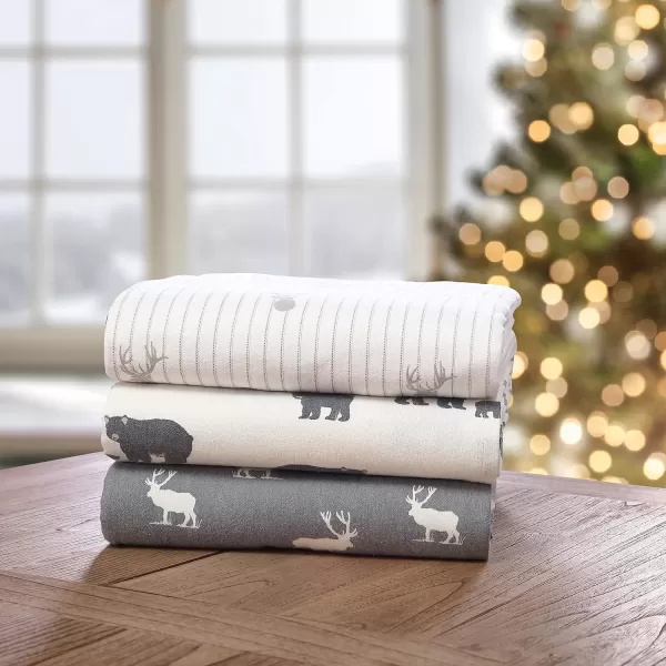 imageEddie Bauer  Queen Sheets Cotton Flannel Bedding Set Brushed For Extra Softness Cozy Home Decor Montlake Plaid QueenElk Grove GreyWhite Twin