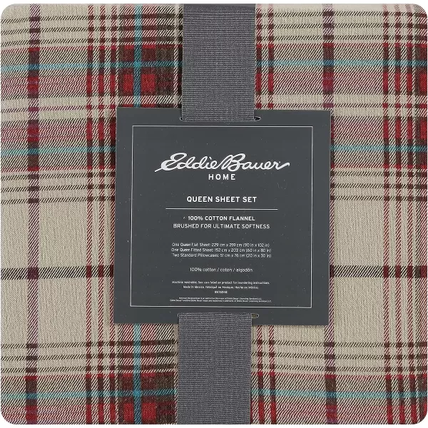 imageEddie Bauer  Queen Sheets Cotton Flannel Bedding Set Brushed For Extra Softness Cozy Home Decor Montlake Plaid QueenMontlake Plaid RedKhaki Full