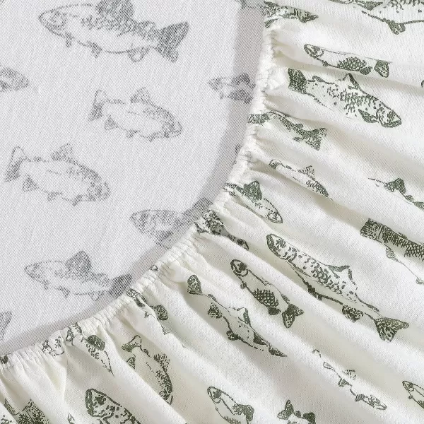 imageEddie Bauer  Queen Sheets Cotton Flannel Bedding Set Brushed For Extra Softness Cozy Home Decor Montlake Plaid QueenSchool of Fish GreenWhite King