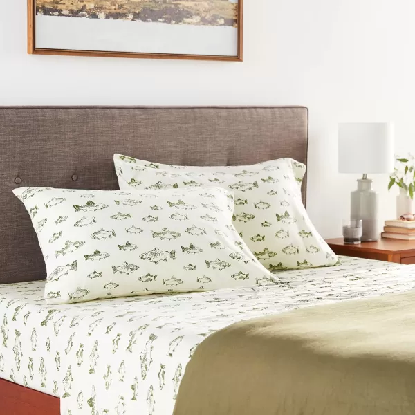 imageEddie Bauer  Queen Sheets Cotton Flannel Bedding Set Brushed For Extra Softness Cozy Home Decor Montlake Plaid QueenSchool of Fish GreenWhite Queen