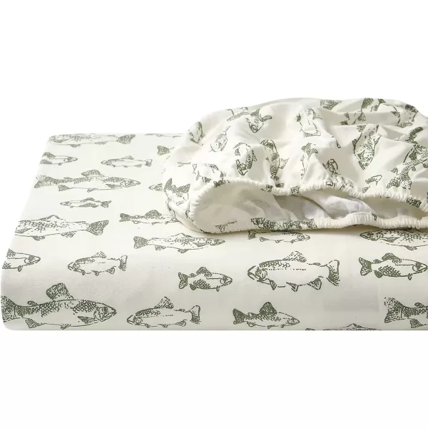 imageEddie Bauer  Queen Sheets Cotton Flannel Bedding Set Brushed For Extra Softness Cozy Home Decor Montlake Plaid QueenSchool of Fish GreenWhite Queen