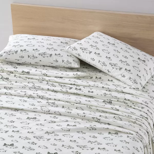 imageEddie Bauer  Queen Sheets Cotton Flannel Bedding Set Brushed For Extra Softness Cozy Home Decor Montlake Plaid QueenSchool of Fish GreenWhite Queen