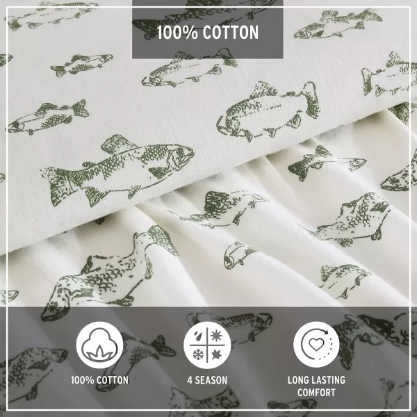 imageEddie Bauer  Queen Sheets Cotton Flannel Bedding Set Brushed For Extra Softness Cozy Home Decor Montlake Plaid QueenSchool of Fish GreenWhite Queen