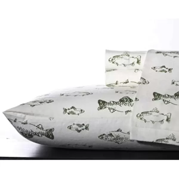 imageEddie Bauer  Queen Sheets Cotton Flannel Bedding Set Brushed For Extra Softness Cozy Home Decor Montlake Plaid QueenSchool of Fish GreenWhite Queen
