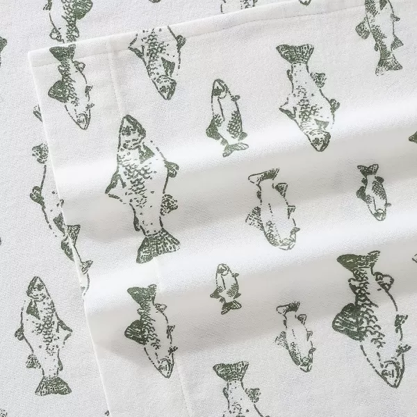 imageEddie Bauer  Queen Sheets Cotton Flannel Bedding Set Brushed For Extra Softness Cozy Home Decor Montlake Plaid QueenSchool of Fish GreenWhite Queen