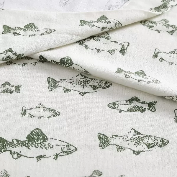 imageEddie Bauer  Queen Sheets Cotton Flannel Bedding Set Brushed For Extra Softness Cozy Home Decor Montlake Plaid QueenSchool of Fish GreenWhite Queen