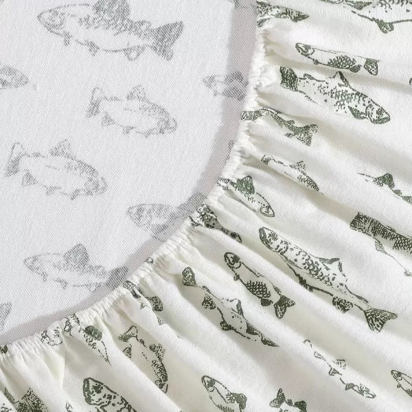 imageEddie Bauer  Queen Sheets Cotton Flannel Bedding Set Brushed For Extra Softness Cozy Home Decor Montlake Plaid QueenSchool of Fish GreenWhite Queen