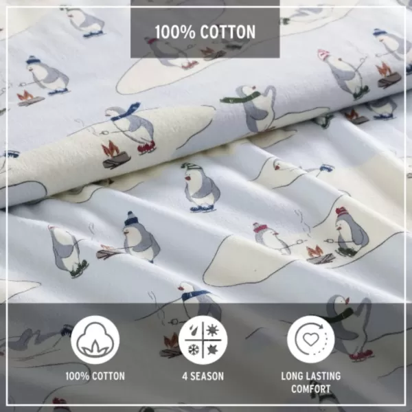 imageEddie Bauer  Queen Sheets Cotton Flannel Bedding Set Brushed For Extra Softness Cozy Home Decor Montlake Plaid QueenSkating Penguin Light Blue Full