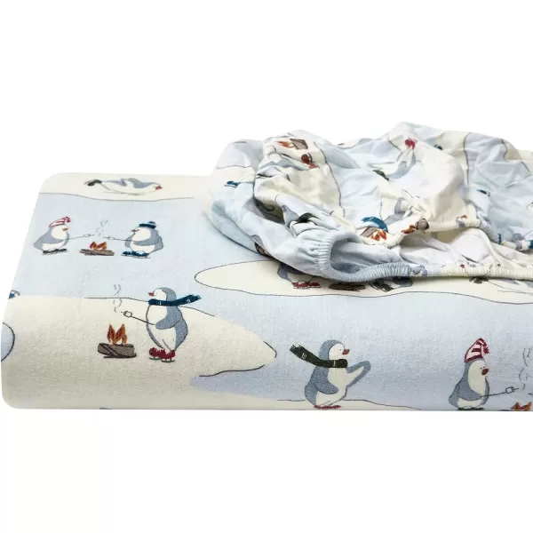 imageEddie Bauer  Queen Sheets Cotton Flannel Bedding Set Brushed For Extra Softness Cozy Home Decor Montlake Plaid QueenSkating Penguin Light Blue Twin