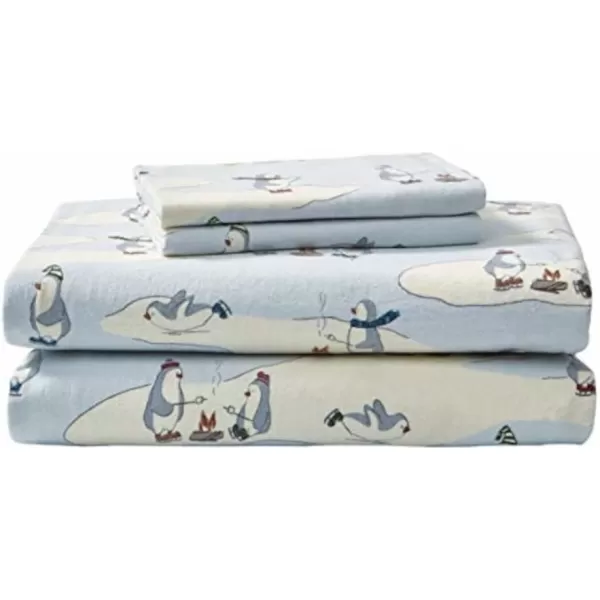 imageEddie Bauer  Queen Sheets Cotton Flannel Bedding Set Brushed For Extra Softness Cozy Home Decor Montlake Plaid QueenSkating Penguin Light Blue Twin