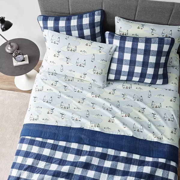 imageEddie Bauer  Queen Sheets Cotton Flannel Bedding Set Brushed For Extra Softness Cozy Home Decor Montlake Plaid QueenSkating Penguin Light Blue Twin