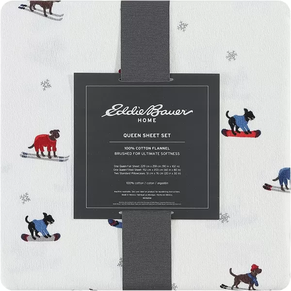 imageEddie Bauer  Queen Sheets Cotton Flannel Bedding Set Brushed For Extra Softness Cozy Home Decor Montlake Plaid QueenSki Patrol WhiteMulti Queen