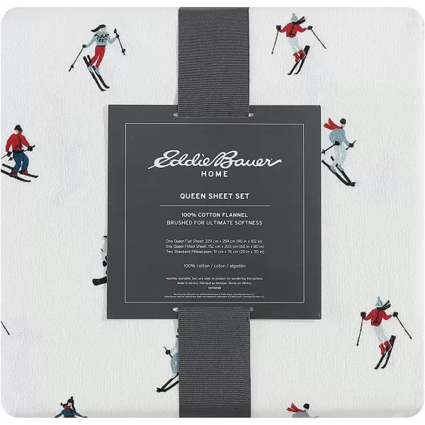 imageEddie Bauer  Queen Sheets Cotton Flannel Bedding Set Brushed For Extra Softness Cozy Home Decor Montlake Plaid QueenSki Slope WhiteMulti Queen
