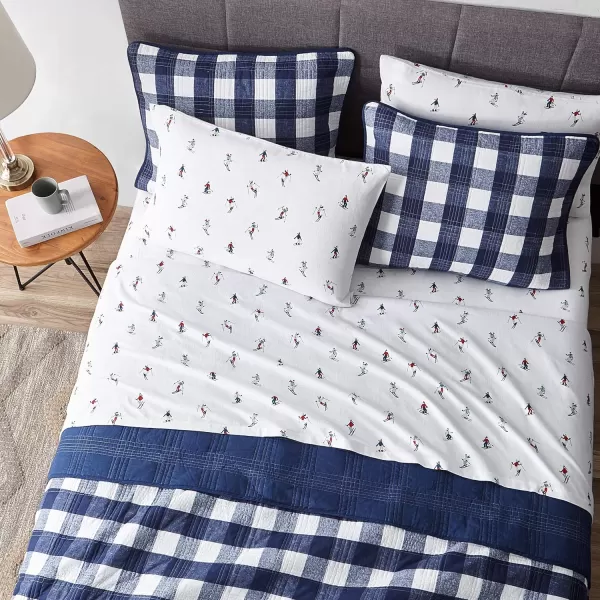 imageEddie Bauer  Queen Sheets Cotton Flannel Bedding Set Brushed For Extra Softness Cozy Home Decor Montlake Plaid QueenSki Slope WhiteMulti Queen