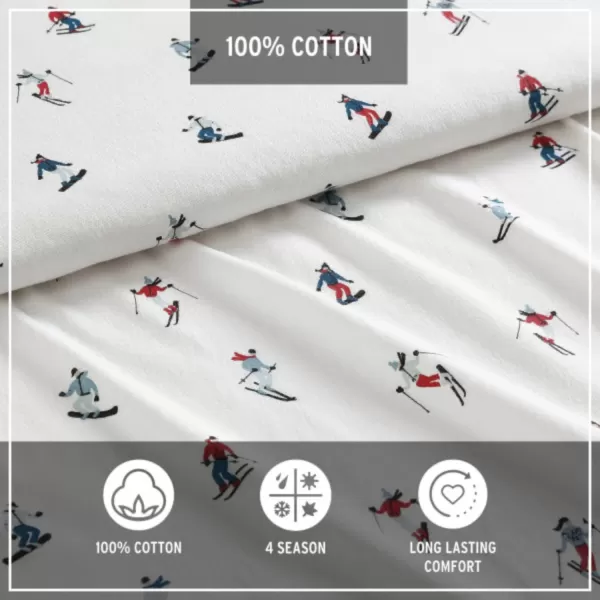 imageEddie Bauer  Queen Sheets Cotton Flannel Bedding Set Brushed For Extra Softness Cozy Home Decor Montlake Plaid QueenSki Slope WhiteMulti Queen