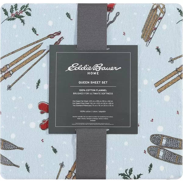 imageEddie Bauer  Queen Sheets Cotton Flannel Bedding Set Brushed For Extra Softness Cozy Home Decor Montlake Plaid QueenSnow Days Pale Blue King
