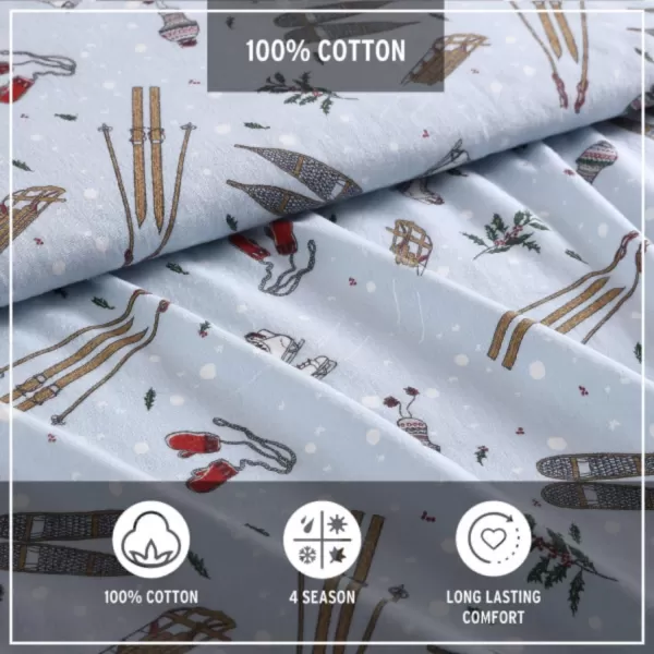 imageEddie Bauer  Queen Sheets Cotton Flannel Bedding Set Brushed For Extra Softness Cozy Home Decor Montlake Plaid QueenSnow Days Pale Blue King