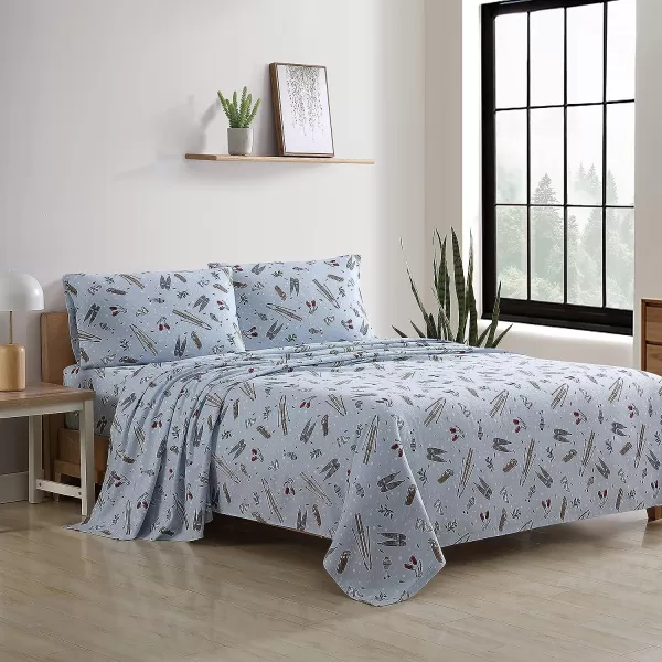 imageEddie Bauer  Queen Sheets Cotton Flannel Bedding Set Brushed For Extra Softness Cozy Home Decor Montlake Plaid QueenSnow Days Pale Blue King