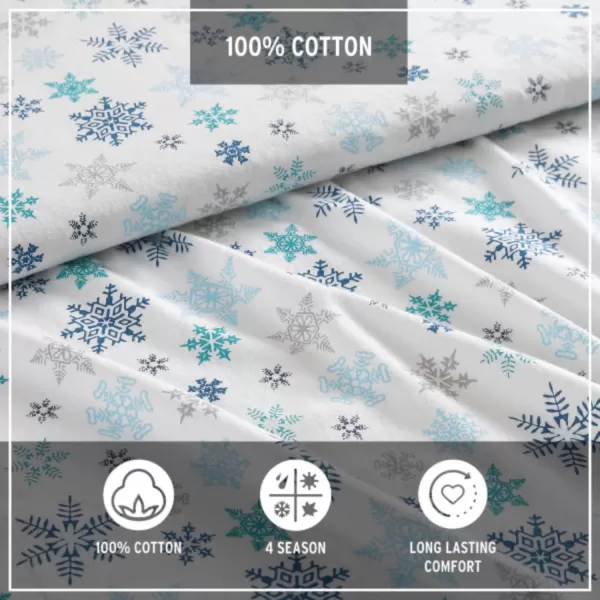 imageEddie Bauer  Queen Sheets Cotton Flannel Bedding Set Brushed For Extra Softness Cozy Home Decor Montlake Plaid QueenTossed Snowflake BlueWhite Queen