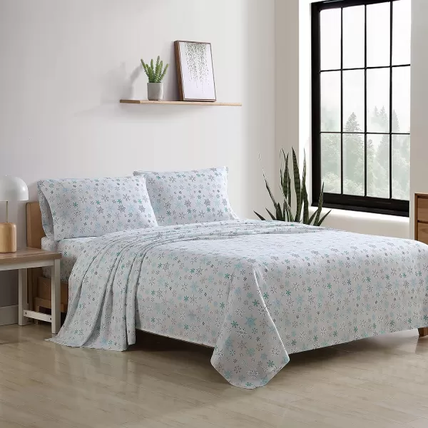 imageEddie Bauer  Queen Sheets Cotton Flannel Bedding Set Brushed For Extra Softness Cozy Home Decor Montlake Plaid QueenTossed Snowflake BlueWhite Queen