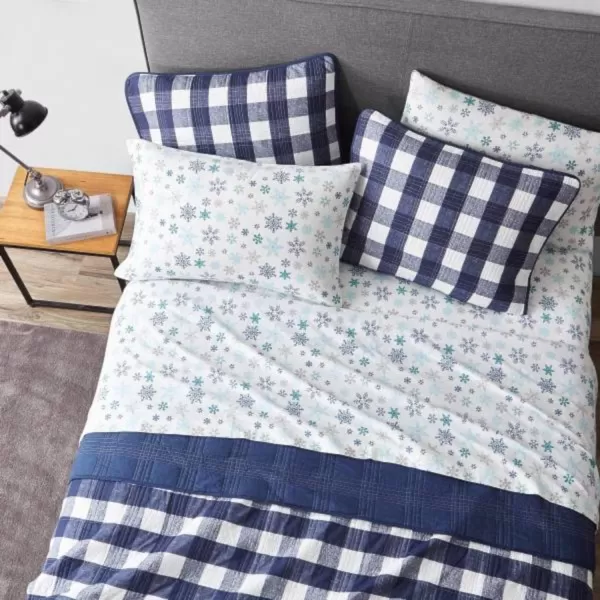 imageEddie Bauer  Queen Sheets Cotton Flannel Bedding Set Brushed For Extra Softness Cozy Home Decor Montlake Plaid QueenTossed Snowflake BlueWhite Queen