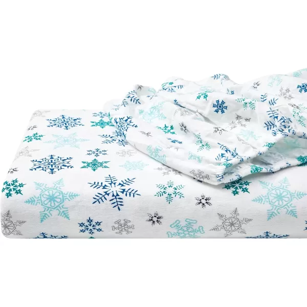imageEddie Bauer  Queen Sheets Cotton Flannel Bedding Set Brushed For Extra Softness Cozy Home Decor Montlake Plaid QueenTossed Snowflake BlueWhite Queen