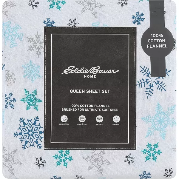 imageEddie Bauer  Queen Sheets Cotton Flannel Bedding Set Brushed For Extra Softness Cozy Home Decor Montlake Plaid QueenTossed Snowflake BlueWhite Queen