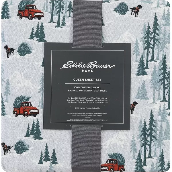 imageEddie Bauer  Queen Sheets Cotton Flannel Bedding Set Brushed For Extra Softness Cozy Home Decor Montlake Plaid QueenTree Farm Light Blue Twin