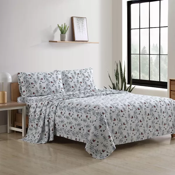 imageEddie Bauer  Queen Sheets Cotton Flannel Bedding Set Brushed For Extra Softness Cozy Home Decor Montlake Plaid QueenTree Farm Light Blue Twin