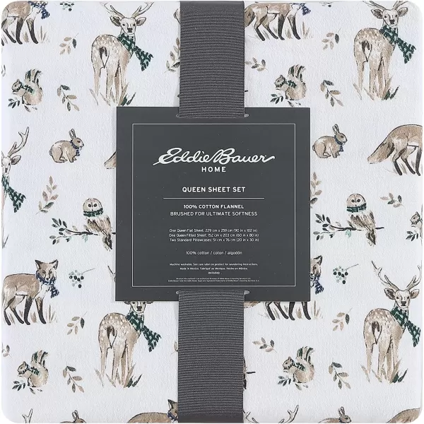 imageEddie Bauer  Queen Sheets Cotton Flannel Bedding Set Brushed For Extra Softness Cozy Home Decor Montlake Plaid QueenWoodland Friends BrownBlueWhite Full