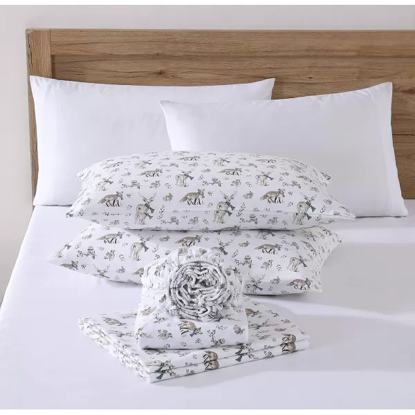 imageEddie Bauer  Queen Sheets Cotton Flannel Bedding Set Brushed For Extra Softness Cozy Home Decor Montlake Plaid QueenWoodland Friends BrownBlueWhite Twin