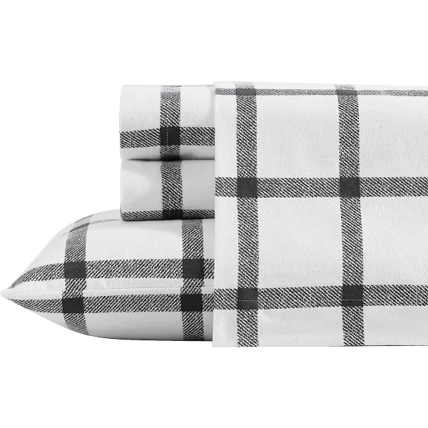 imageEddie Bauer  Queen Sheets Cotton Flannel Bedding Set Brushed for Extra Softness Cozy Home Decor Elk Grove Silver QueenBunkhouse Plaid CharcoalWhite Queen Sheet Set