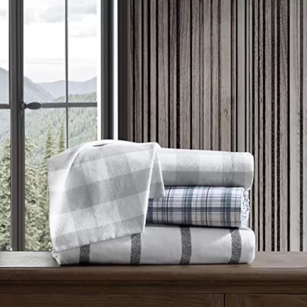 imageEddie Bauer  Queen Sheets Cotton Flannel Bedding Set Brushed for Extra Softness Cozy Home Decor Elk Grove Silver QueenBunkhouse Plaid CharcoalWhite Queen Sheet Set