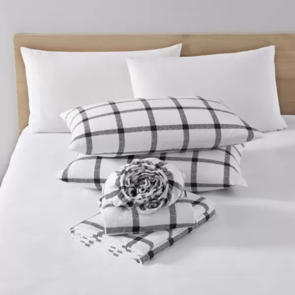imageEddie Bauer  Queen Sheets Cotton Flannel Bedding Set Brushed for Extra Softness Cozy Home Decor Elk Grove Silver QueenBunkhouse Plaid CharcoalWhite Queen Sheet Set