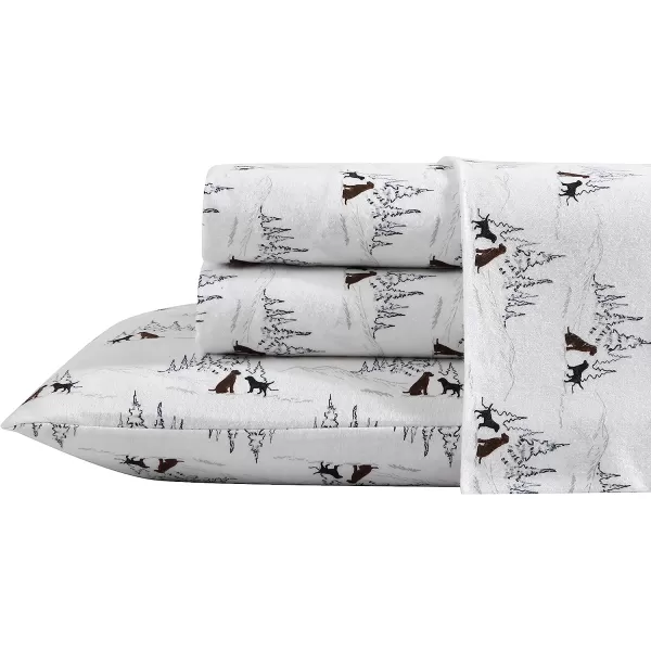 imageEddie Bauer  Queen Sheets Cotton Flannel Bedding Set Brushed for Extra Softness Cozy Home Decor Elk Grove Silver QueenDog Friends White Full Sheet Set
