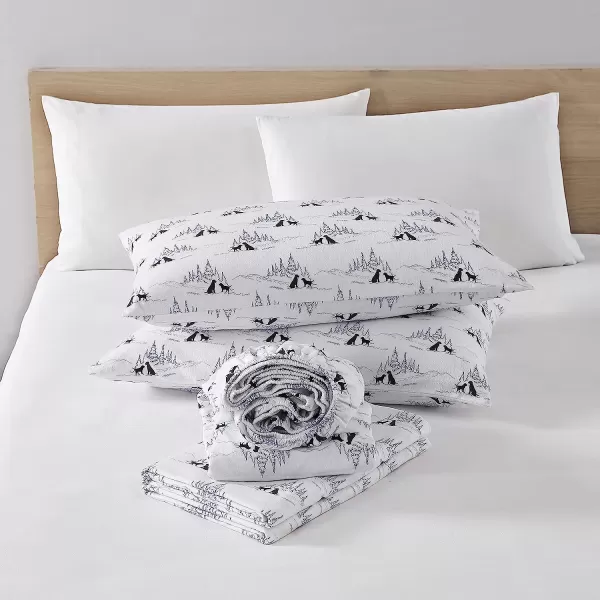 imageEddie Bauer  Queen Sheets Cotton Flannel Bedding Set Brushed for Extra Softness Cozy Home Decor Elk Grove Silver QueenDog Friends White Full Sheet Set