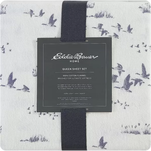 imageEddie Bauer  Queen Sheets Cotton Flannel Bedding Set Brushed for Extra Softness Cozy Home Decor Elk Grove Silver QueenGeese Meadow Queen Sheet Set